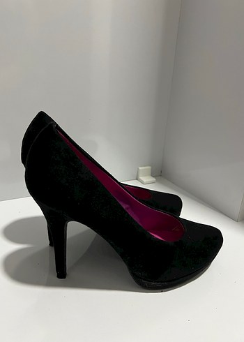 Pembe İç Detaylı Siyah Platform Topuklu Stiletto - Görsel 2