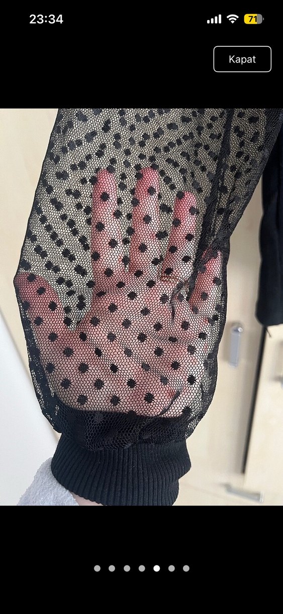 Kolları tül ve puantiye detaylı triko bluz - Görsel 5