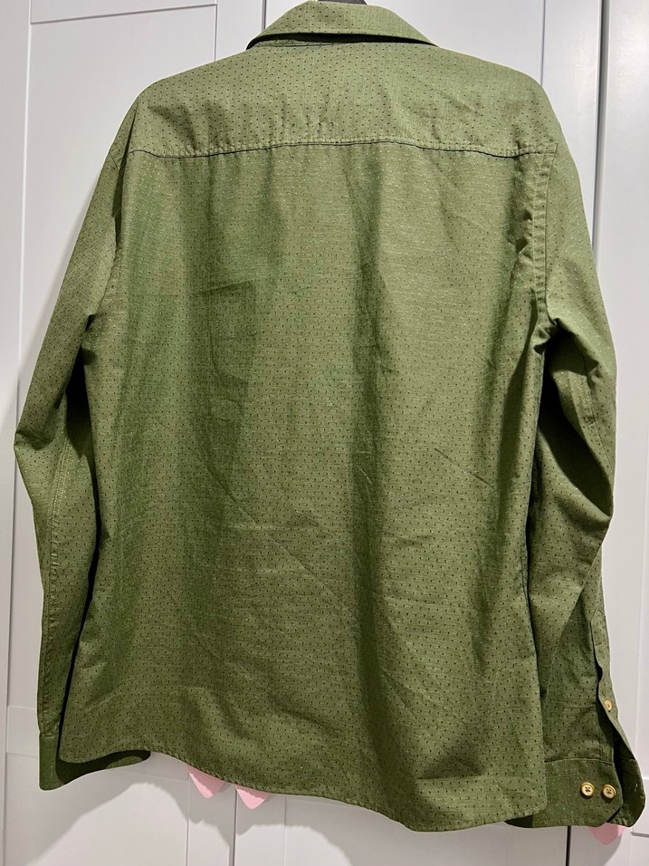 Düğmeli, Uzun Kollu Haki Erkek Gömlek - Görsel 4