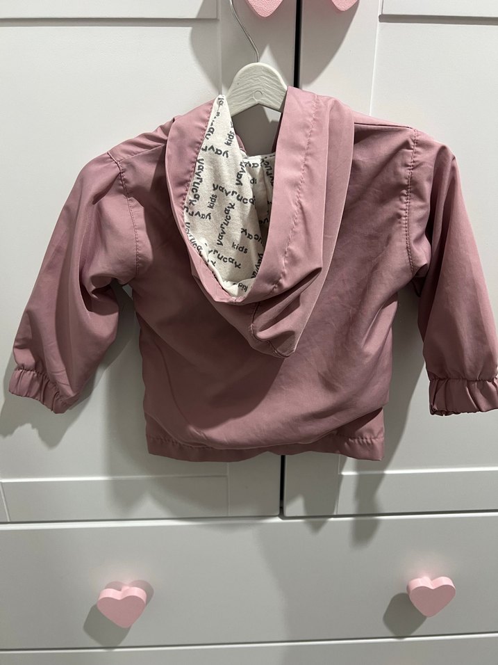 Kız Çocuk Kapüşonlu Nakışlı Fermuarlı Ceket Yağmurluk - Görsel 2