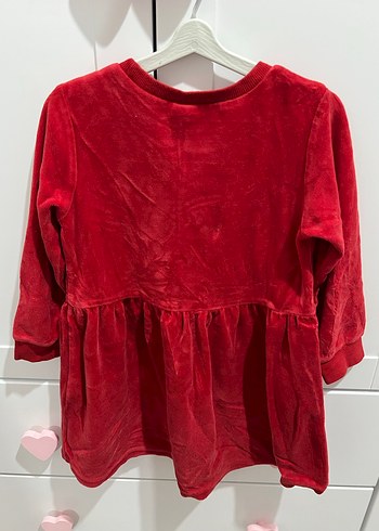 Kız Çocuk Kırmızı Uzun Kollu Kadife Elbise 3-4 yaş - Görsel 3
