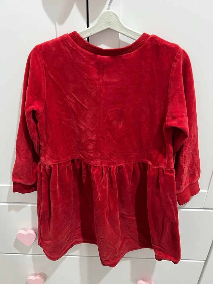 Kız Çocuk Kırmızı Uzun Kollu Kadife Elbise 3-4 yaş - Görsel 3
