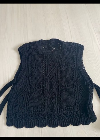 Siyah Örgü Kolsuz Bohem Kazak - Görsel 2