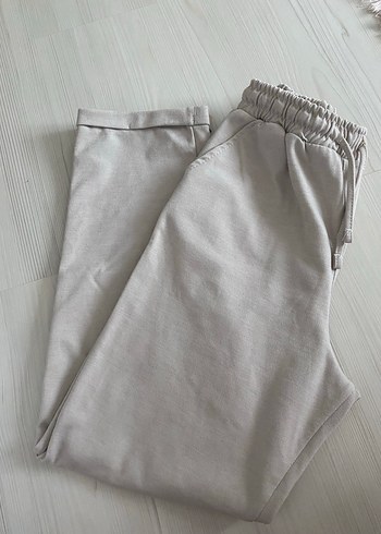 Bej Kadın Keten Midi Kumaş Pantolon - Görsel 2