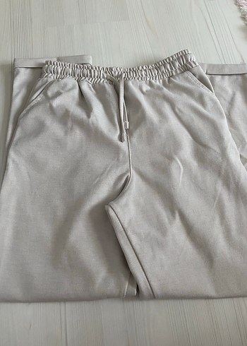 Bej Kadın Keten Midi Kumaş Pantolon - Görsel 3