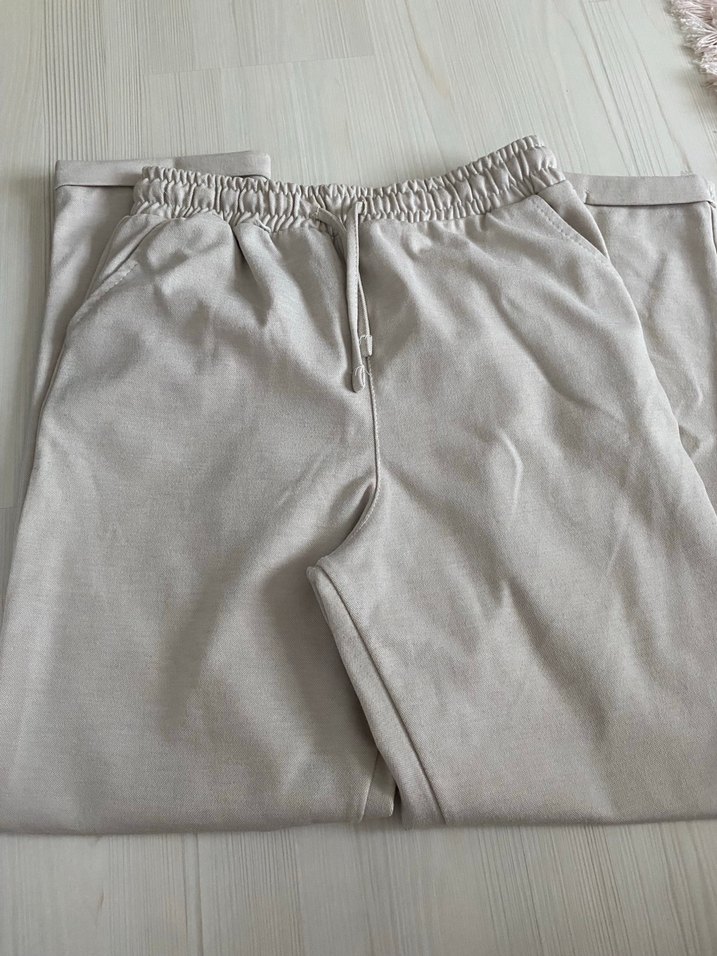 Bej Kadın Keten Midi Kumaş Pantolon - Görsel 3