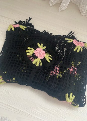 Çiçek İşlemeli Örgü Bohem Kadın Şal - Görsel 2