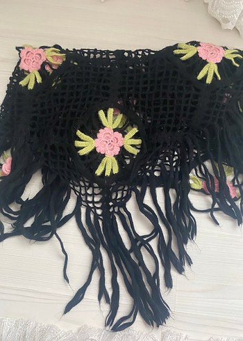 Çiçek İşlemeli Örgü Bohem Kadın Şal - Görsel 3