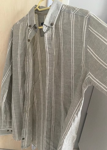 Erkek Bej Keten Gömlek Uzun Kollu - Görsel 2