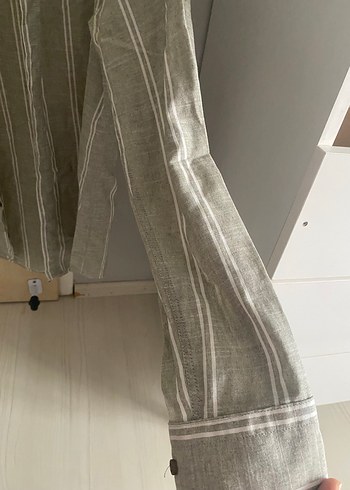 Erkek Bej Keten Gömlek Uzun Kollu - Görsel 4