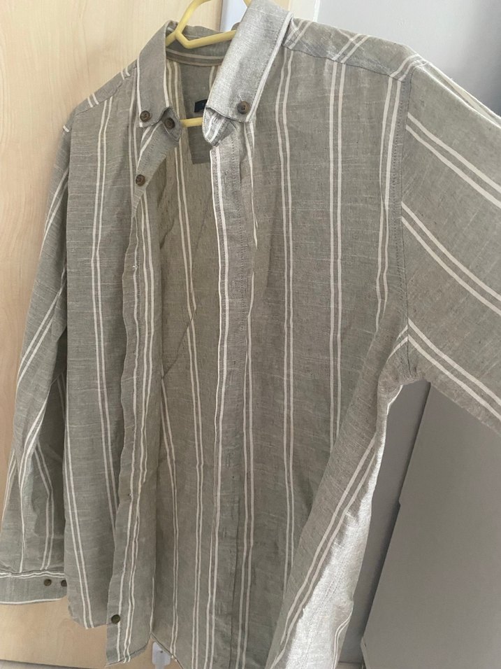 Erkek Bej Keten Gömlek Uzun Kollu - Görsel 2