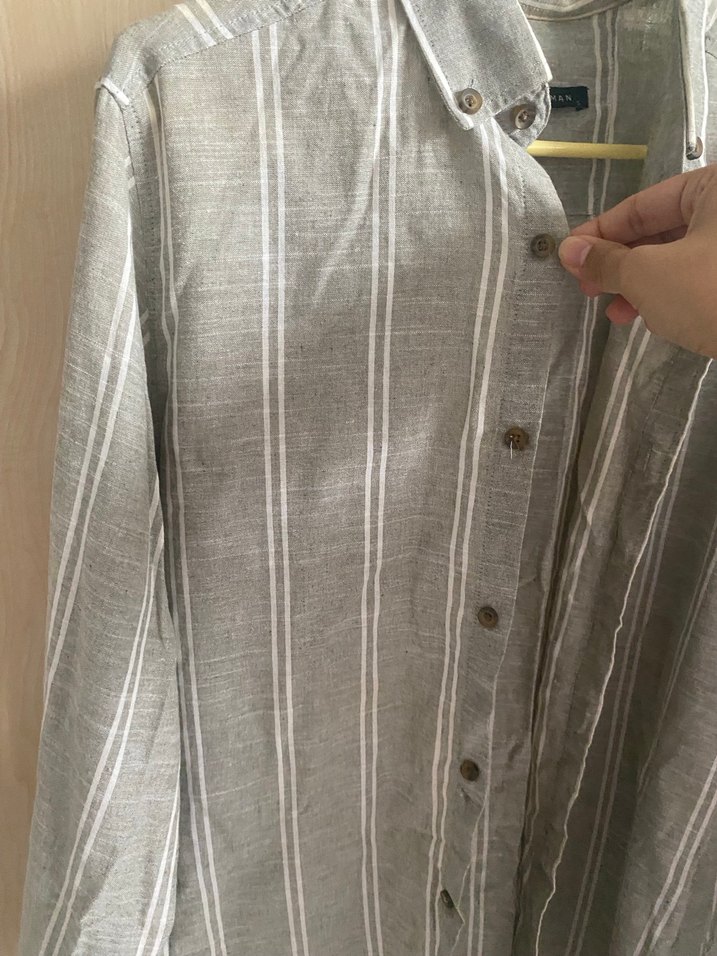 Erkek Bej Keten Gömlek Uzun Kollu - Görsel 3