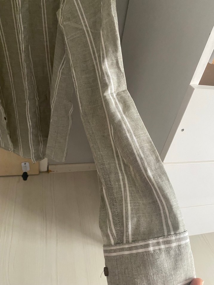 Erkek Bej Keten Gömlek Uzun Kollu - Görsel 4