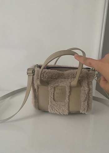 Bej Süet Kürklü Günlük Kadın Çantası - Görsel 2