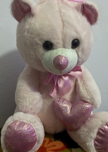 Pembe Peluş Ayıcık Kalp Detaylı