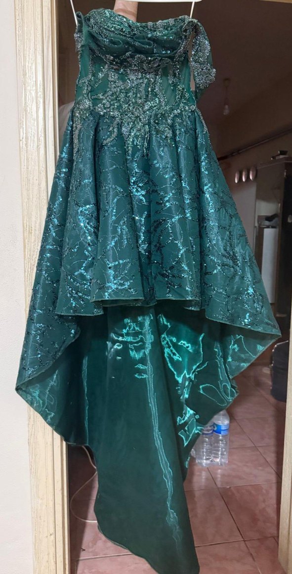 Drapeli Straplez Uzun Yeşil Nişan Elbisesi - Görsel 3