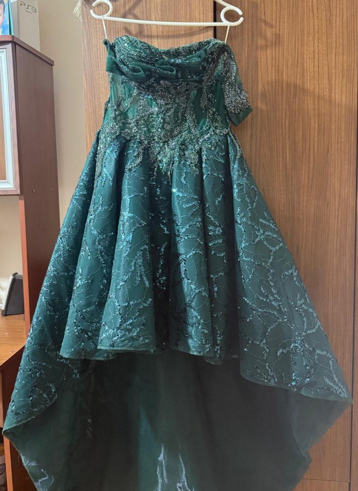 Drapeli Straplez Uzun Yeşil Nişan Elbisesi - Görsel 4