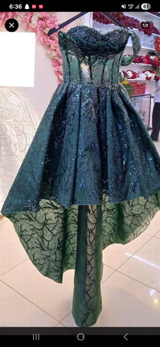 Drapeli Straplez Uzun Yeşil Nişan Elbisesi - Görsel 2