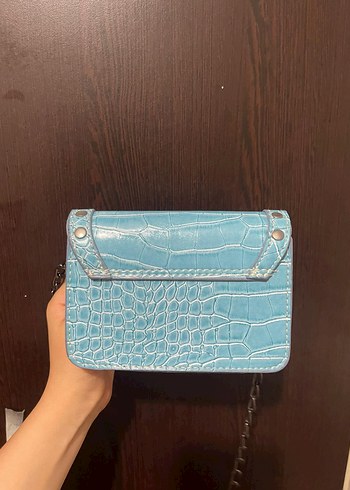 Turkuaz Yılan Derisi Desenli Zincir Detaylı küçük Çanta - Görsel 6