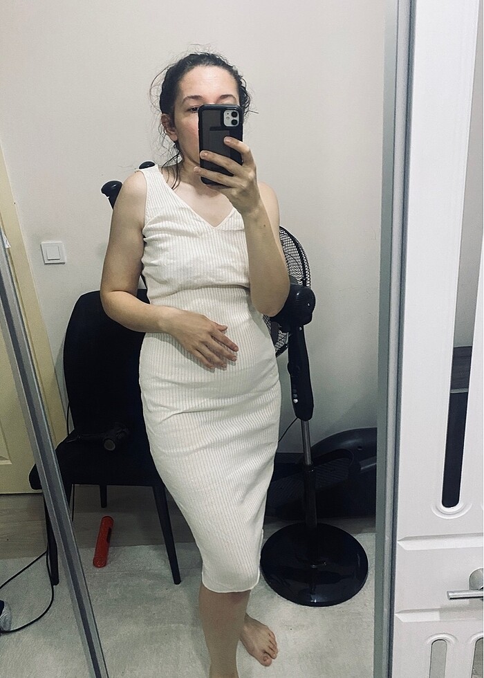 krem triko elbise - Görsel 2