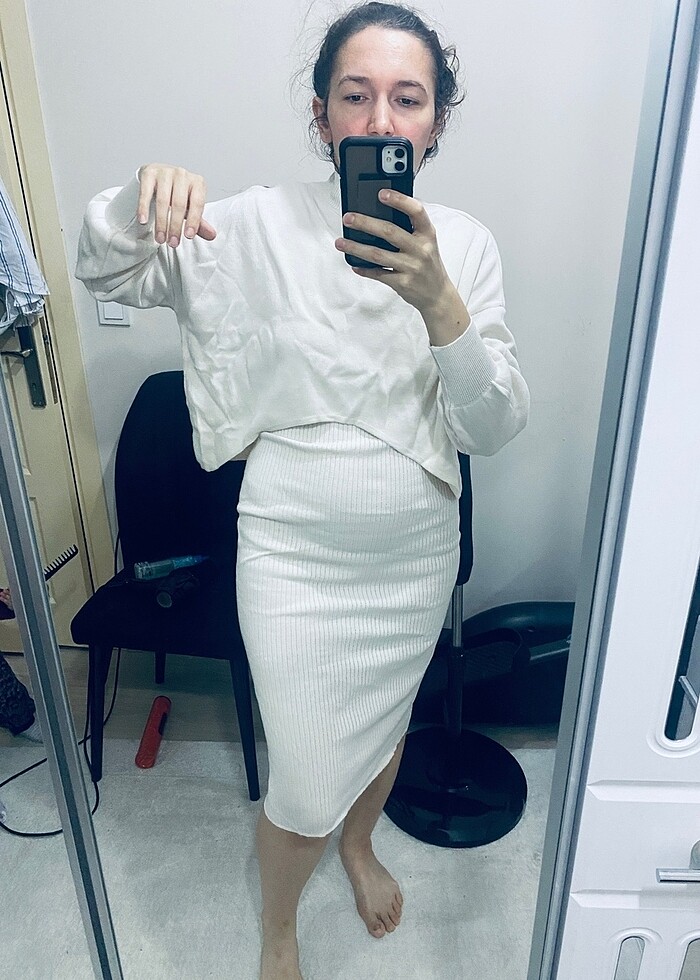 krem triko elbise - Görsel 3