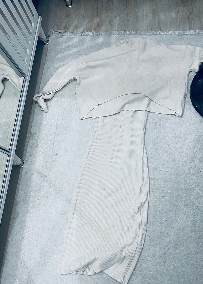 krem triko elbise - Görsel 4