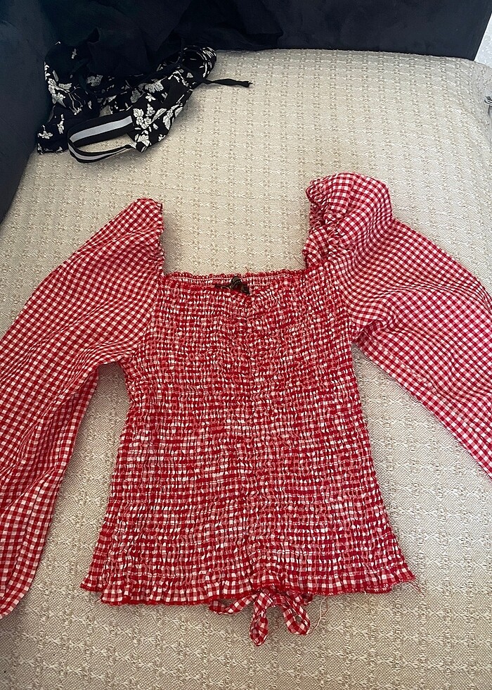 kırmızı ekose bluz - Görsel 2