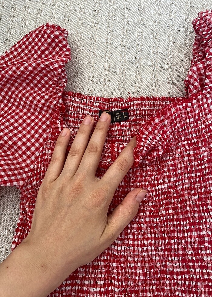 kırmızı ekose bluz - Görsel 3