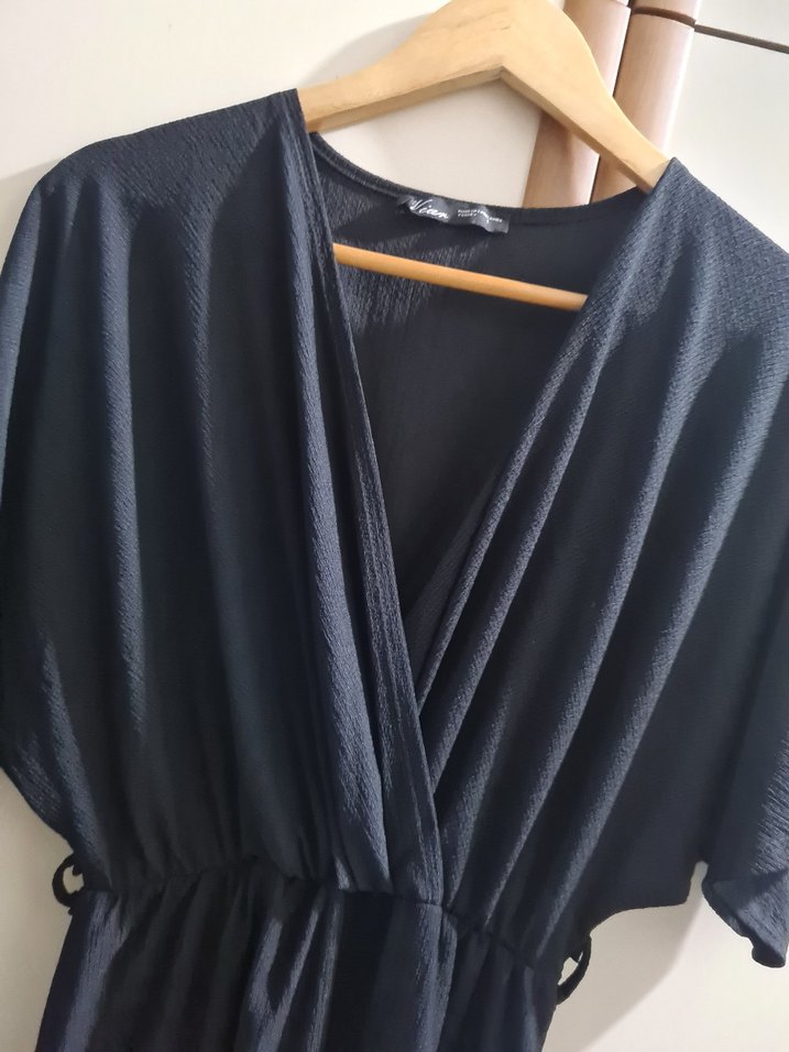 Siyah V Yakalı Salaş Hemşirelik Elbisesi - Görsel 3