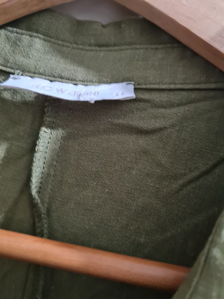 Düğmeli Kısa Kollu Keten Midi Elbise - Görsel 5