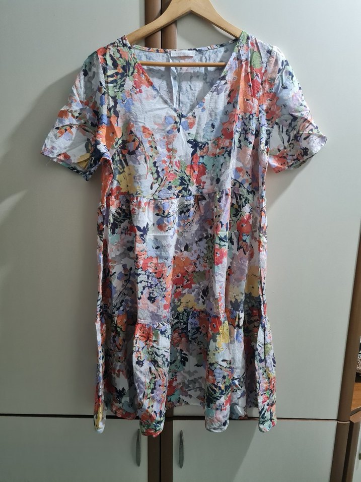 Kadın Çok Renkli V Yaka Midi Elbise - Görsel 2