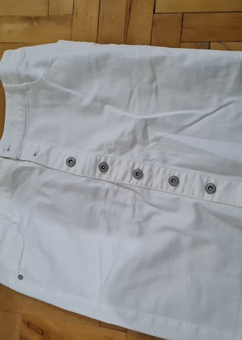 Düğmeli Beyaz Midi Kadın Etek - Görsel 2