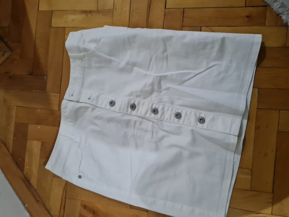 Düğmeli Beyaz Midi Kadın Etek - Görsel 2