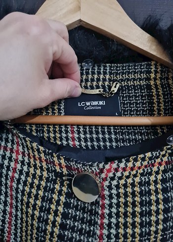 Kürk Detaylı Ekose Desenli Kadın Kaban - Görsel 6