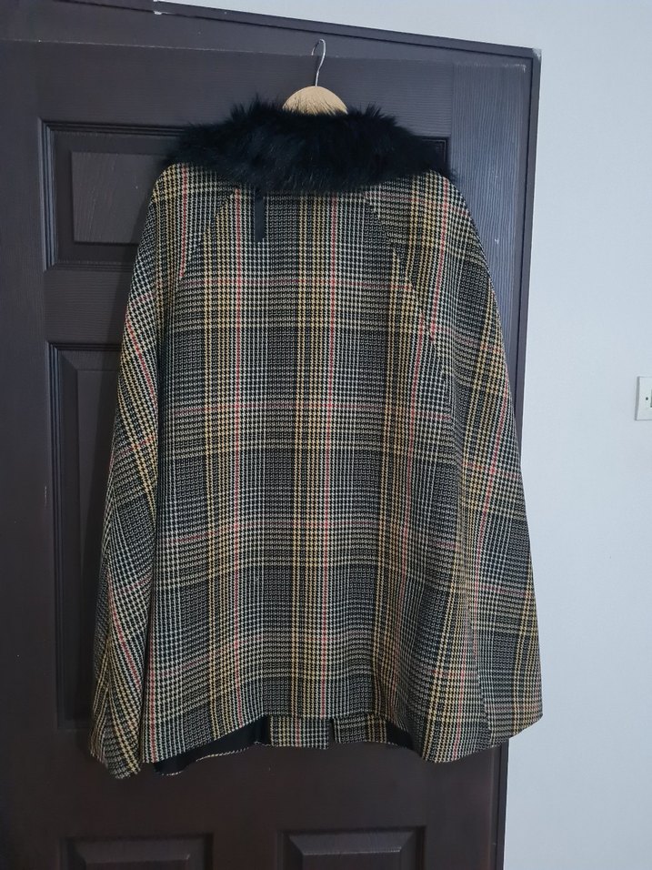 Kürk Detaylı Ekose Desenli Kadın Kaban - Görsel 5