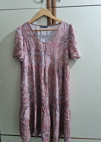 Pembe Bohem Uzun V Yakalı Elbise - Görsel 2