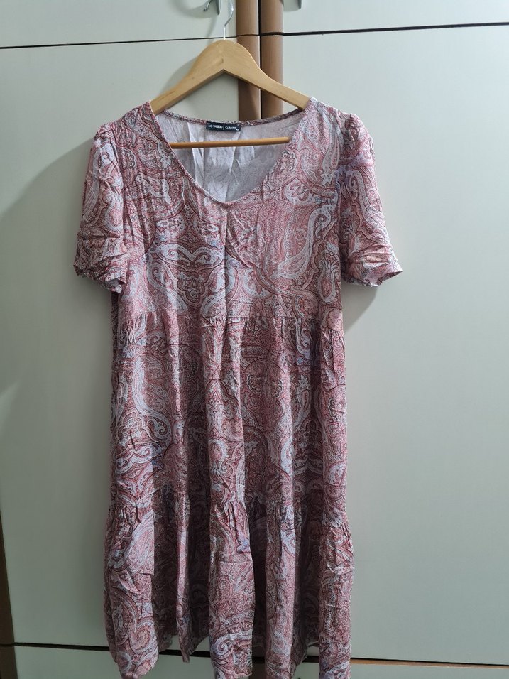 Pembe Bohem Uzun V Yakalı Elbise - Görsel 2