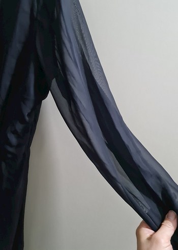 Lacivert Uzun Kadın Elbise V Yaka Drapeli - Görsel 2