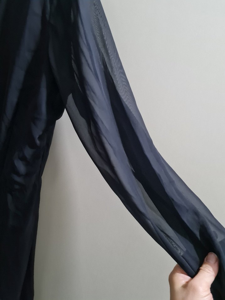 Lacivert Uzun Kadın Elbise V Yaka Drapeli - Görsel 2