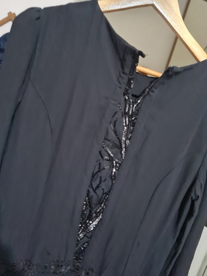 Siyah Uzun Kollu Drapeli Kadın Elbise - Görsel 3