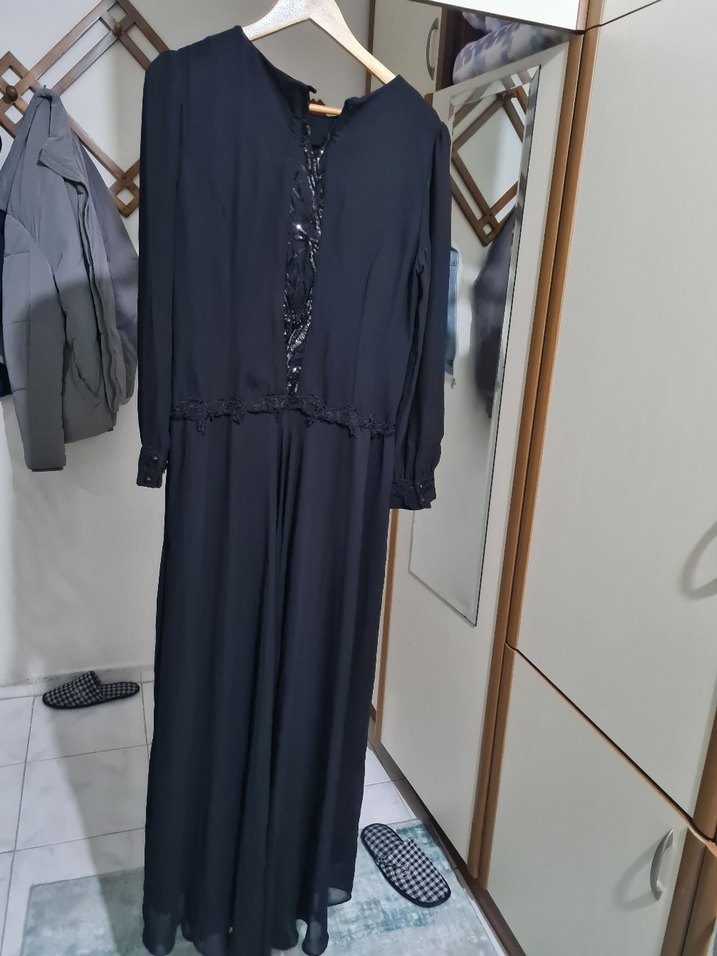 Siyah Uzun Kollu Drapeli Kadın Elbise - Görsel 2