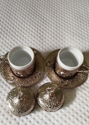 İşlemeli Kapaklı Gümüş Kahve Fincanı Seti - Görsel 2
