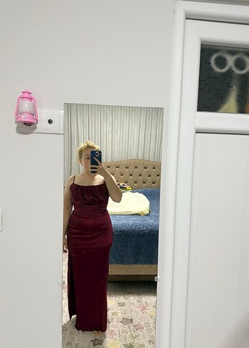 Bordo Drapeli Straplez Midi Abiye Elbise