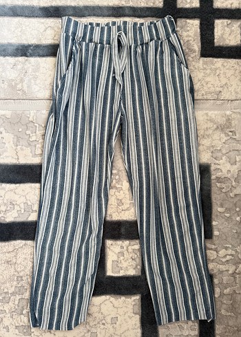 Gri Çizgili Piliseli Kadın Kot Pantolon
