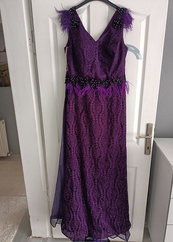 Mor Uzun Drapeli Gotik Abiye Elbise