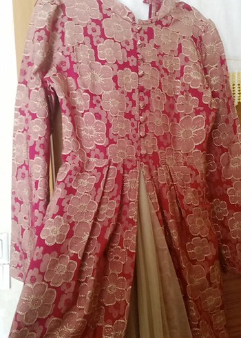 Pembe Desenli Uzun Kollu Uzun Elbise - Görsel 3