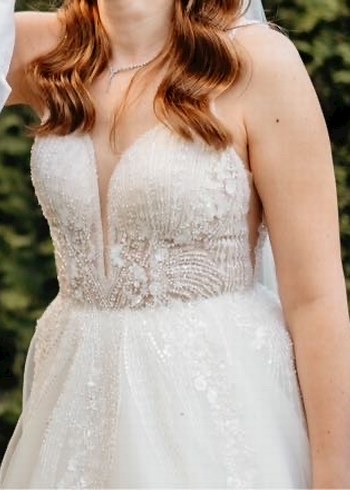 V Yaka A Kesim Midi Beyaz Gelinlik - Görsel 6