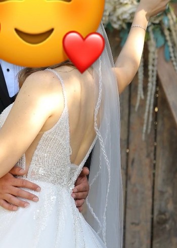 V Yaka A Kesim Midi Beyaz Gelinlik - Görsel 5