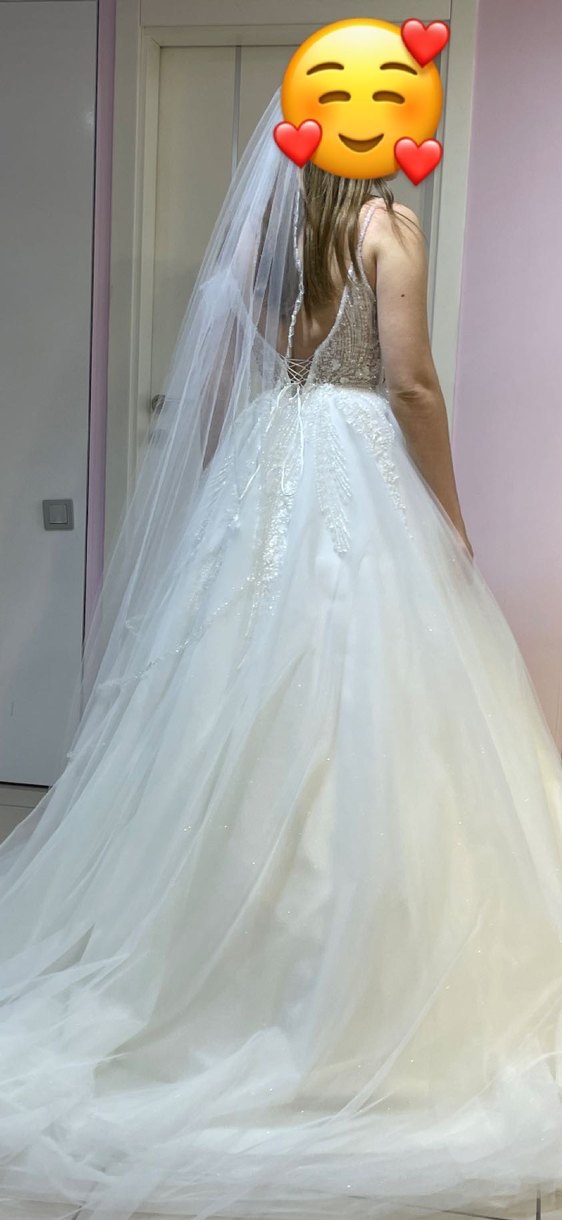 V Yaka A Kesim Midi Beyaz Gelinlik - Görsel 4