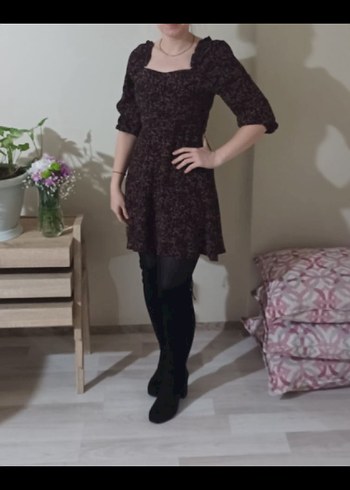 Kahverengi Yılan Desenli Midi Elbise - Görsel 2